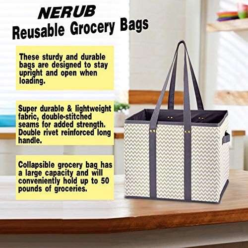 NERUB на Торби за Многократна употреба за пазаруване в хранителни магазини Тежки чанти-тоут, с Повишено Дъно Сгъваеми Големи Торби за Многократна употреба за пазарув