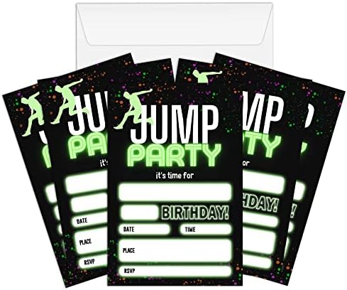 Покани, Картички за рожден ден AXAMDAM Jump Парти, Покани за парти на батут за момчета и момичета, 20 Картички с 20 Конвертами, Подаръци за партита и празнични аксесоари-A013