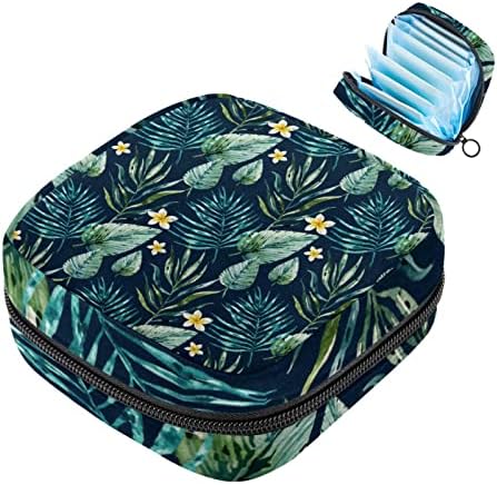 Чанта за съхранение на Хигиенни Кърпички, Торбичка за Менструална чаша с Зелени Тропически Листа и Франжипани, Преносими Чанти За Съхранение на Подложки За Хигиен?