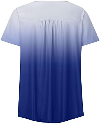 Хенли тениска с V Образно деколте за Дамите Къс Ръкав Градиентный Подарък Вратовръзка-Боя Блузи, Тениски За Момичета Копчета 2023 OH