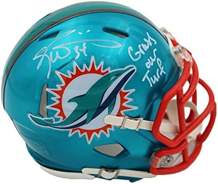 Мини-каска Маями Делфините Speed Flash NFL с Надпис Трева на върха на трева, подписан Рики Уильямсом - Мини-Каски NFL с автограф