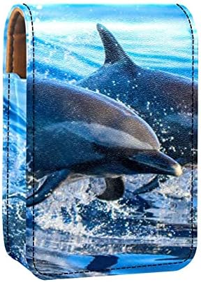 Плажен Калъф за Червило Blue Dolphin, Сладък Преносими за употреба за козметични чанти с Огледало за Чантата си, побира до 3 губных червила