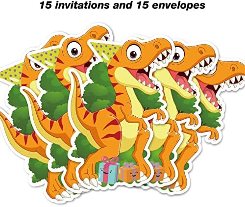 Покани за парти под формата на Динозавър, Заполняющие Покана във формата на динозаври, Набор от 15 с Конвертами, Картички и Покани