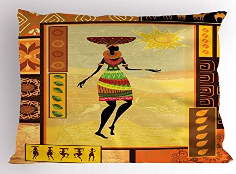 Имитация на африканската възглавници Ambesonne, Момиче, Облечени в стила на народната култура Under the Sun, Декоративна Калъфка за възглавница с Принтом Стандартен размер, 2