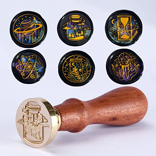Комплекти за печати с восъчен печат, 6 бр., Латунная корона восъчни печата и 1 Дървена дръжка, 6 Дизайни (Магически Пясъчен часовник /