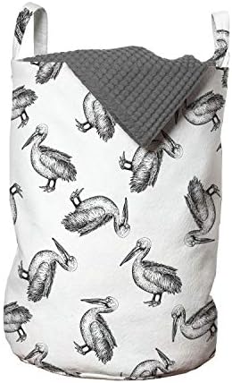 Foldout Чанта за дрехи под формата на Пеликан, Рисуване на Животни в стил Изготвени Скица, Черно-бели Разпечатки във формата на Птици, Кошница