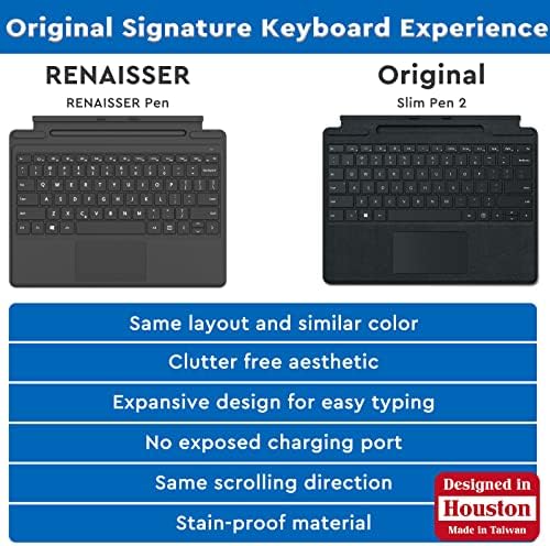 Клавиатура RENAISSER Pelican K8 за Surface Pro 9/8 / X, разработена в Хюстън, Скрит порт за зареждане, Слот за писалки, Интелигентно управление