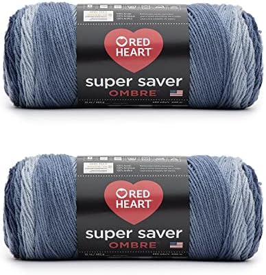 Тъмно синя прежда Red Heart Super Saver Ombre - 2 опаковки по 10 мл / 283 г - Акрил - 4 Средни (Камвольные) - 482 ярд - Плетене / Плетене