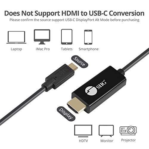 Активен кабел SIIG 6,6 фута USB-C-HDMI, HDMI 2.0 4K60 HDR, лаптоп за преносими компютри Windows и Mac или на смартфони и таблети,