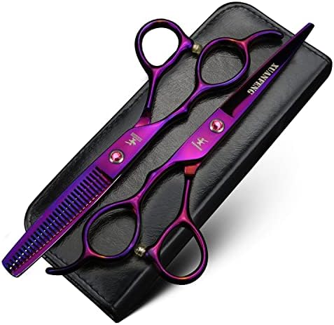 XUANFENG Леви 6-инчов Ножици за коса, Фризьорски Предни Нож за рязане и филировки, Професионални Ножици от стомана 9cr18 (лилаво 2 бр.)