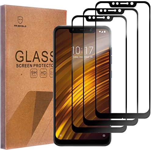 Mr.Щит [3 опаковки], Предназначени за Xiaomi Pocophone F1 [Японското закалено стъкло] [Твърдост 9H] [пълен екран клеевое покритие] Защитно фолио за екрана с доживотна заместител