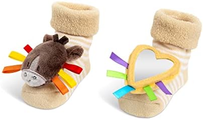 Комплект Детски Плюшени чорапи DEMDACO Barnyard 3-6 месеца с М и Зеркальцем за отдих