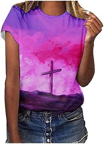 Тениски Sunset Cross С Графичен Дизайн, Женски Реколта Летни Блузи, Ежедневни тениски С деколте Лодка, Върхове Jesus Cross Faith