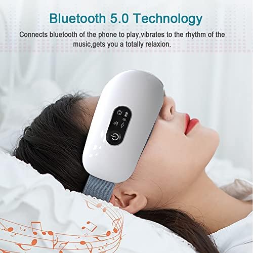 Sungive Масажор за очи с подгряване, Електрически интелигентен масажор за очи с вибрация, въздух под налягане, Bluetooth, музика и акумулаторна батерия, 4 режима за Отнемане
