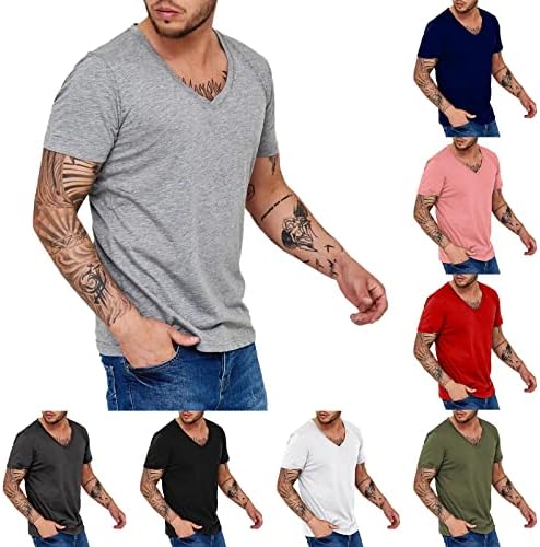 Мъжка Тениска С V образно деколте, Модни и Ежедневни Бързосъхнеща Дишаща, Впитывающая Пот Тениска С Къс Ръкав, Комплект За Мъже