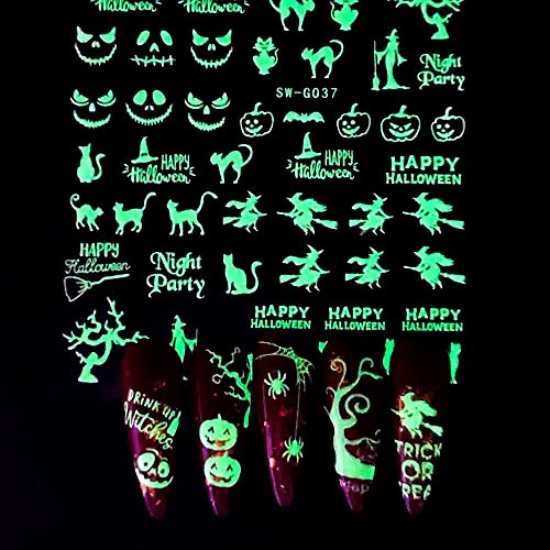 9 Листа Хелоуин Светят В Тъмното Етикети За Дизайн На Ноктите Етикети Самозалепващи Pegatinas Uñas Сладък Вик На Ужас От Злите Тикви Паяжини Череп Светещи Аксесоари За Но