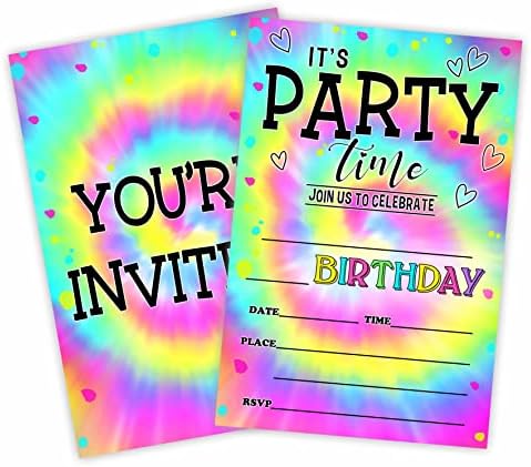 Тематични покани на рожден ден в стил Вратовръзка Боядисват, дойде време за парти! Покани картички на парти по случай рождения ден на (брой 20) С конвертами, Начертай?