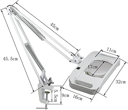 Увеличително стъкло за вашия десктоп на осветление с квадратна скоба HD с лампа за ремонт на четене от производителя LT-86 ГРАМА (Цвят: Бял стъкло 5X)