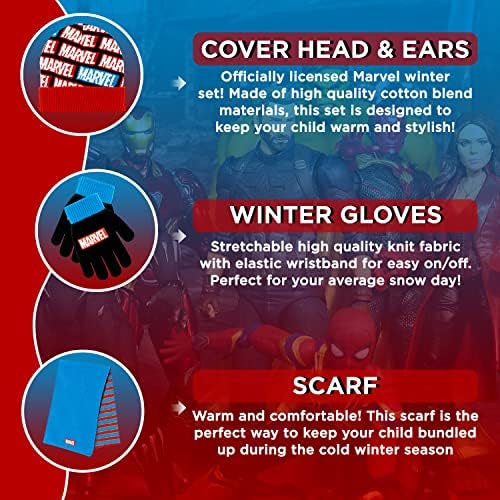 Детска шапка, Шал и зимните ръкавици на Marvel Отмъстителите, комплект от 3 теми, Мека Топла Шапка с pom-помераните, Скъпа