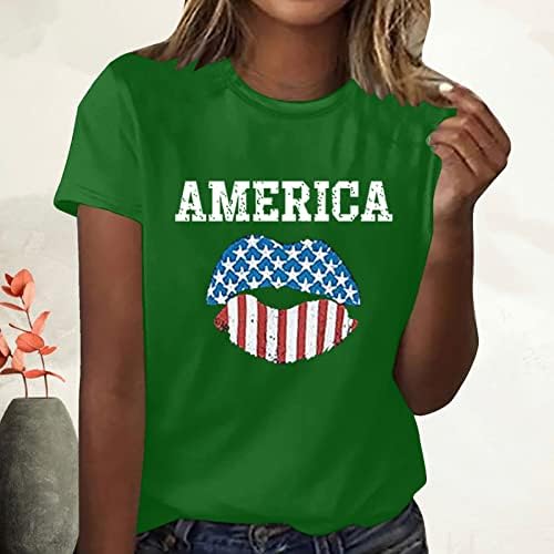 Женска Тениска с кръгло деколте, Потник с принтом устни под формата на Американски Флаг, Модерни Приталенные Летни Тениски 2023 Г., Тениски