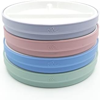 Детски Бели Порцеланови чинии Elk and Friends със силиконови облицовки | Разделени чинии | са Подходящи за деца /деца | Може да се използва в микровълнова печка и миялна маш