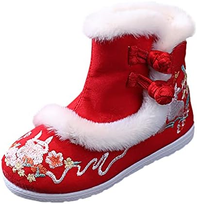 Зимни обувки за деца, памучни обувки с бродерия за момичета, Детски Плюшен топло нескользящая градинска обувки от 1 до 12 години
