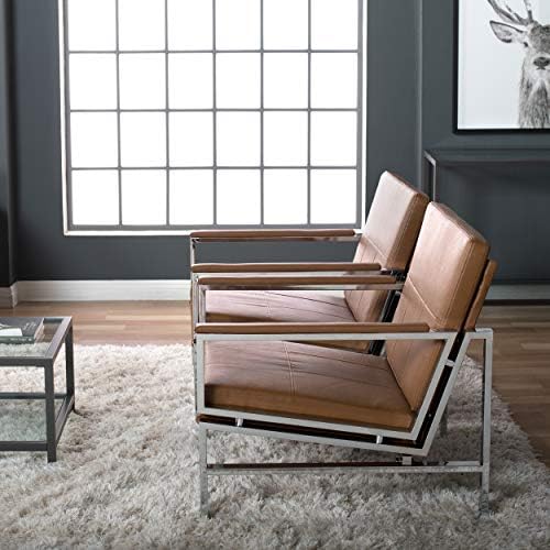 Studio Designs Home Модерен стол Atlas Акцент за всекидневната и спалнята, от естествена кожа, карамельно-кафяв, 72004