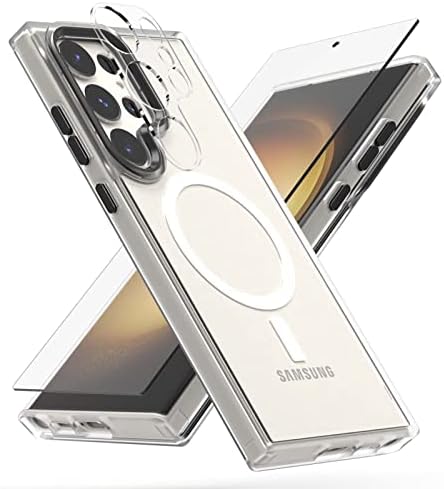 Магнитен прозрачен калъф Tjkings за Samsung Galaxy S23 Ultra 6,8 инча, [Защитни фолиа, изработени от закалено стъкло] [Защита