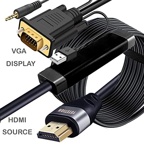 Адаптер HDMI-VGA 16,5 фута, с аудио Конвертор HDMI-VGA Кабел HDMI към VGA аудио, Активен HDMI конектор-VGA Out Кабел за свързване на видео