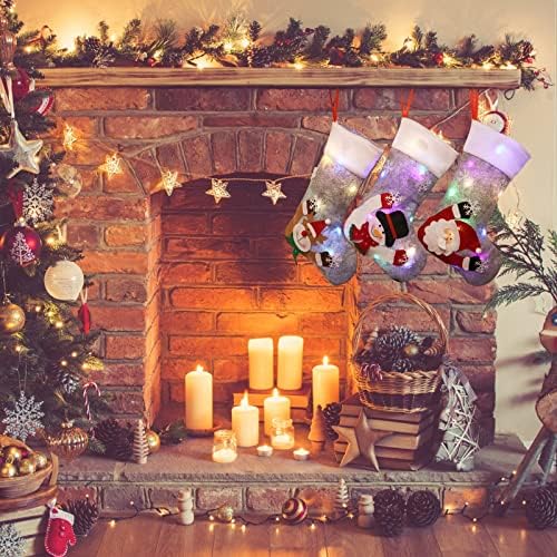 Комплект коледни Чорапи с осветление, Коледна Украса за Отглеждане 3, 11,8, Коледен Герой Дядо коледа, Снежен човек Северен