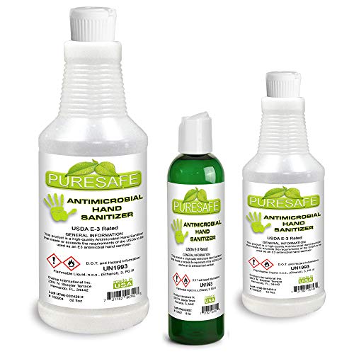 Противомикробно дезинфектант за ръце PURESAFE - 3 опаковки, 56 грама 70-процентов спирт от естествена царевица в САЩ, с успокояващи вещества за меки ръце и водороден преки