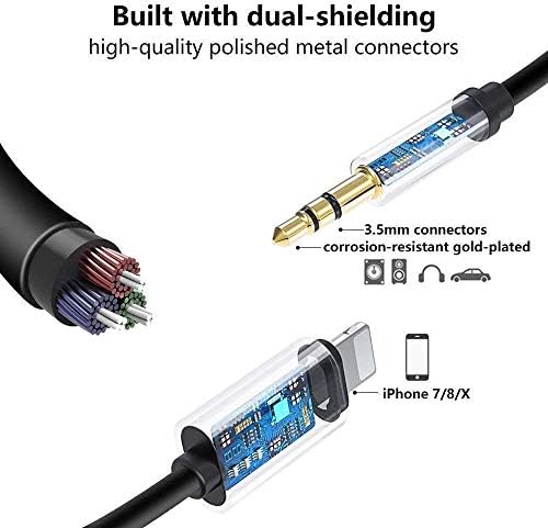 Кабел Aux за автомобил адаптер за iPhone с дължина 3,3 фута [Сертифициран от Apple Пфи] аудио кабел Lightning-3.5 мм Aux вход, Съвместим