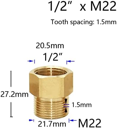 Месинг Резба Съединител M14 M18 M22 Преходна Прикачване Кран Фитинги За Барботера Кухня и Баня, 1 бр. (Цвят: M22 x 3I8)