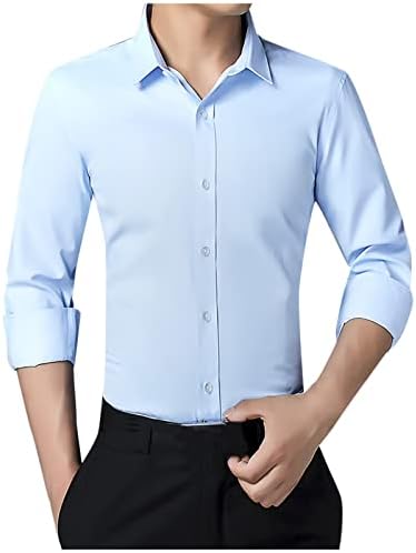 XZHDD Бизнес Ежедневни Ризи за мъже, с Дълъг ръкав, Копчета, Панталони с отложным яка, Официални Ризи, Блузи