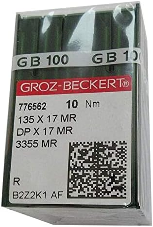 Иглата GROZ-BECKERT в Прозрачна пластмасова кутия CKPSMS - 100ШТ Шевни игли Groz-Beckert DPx17MR 135X17MR 3355MR с извита облегалка