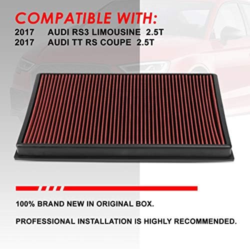 Червена Моющаяся панел въздушен филтър, Съвместим с Audi RS3 Quattro TT RS 2.5 L 17-20