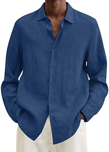 WOCACHI Мъжки Памучни Ленени Ризи с копчета, по-Големи Размери, Свободни Летни Есенни Плажни Блузи, Ежедневни Риза За Почивка