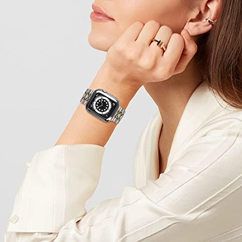 Wolait е Съвместим с каишка на Apple Watch 45 мм 44 мм 42 мм 41 мм 40 мм, 38 мм и с корпус, подобрен метален бизнес каишка от неръждаема стомана със защитно фолио за iWatch Серия 8/7/SE Series