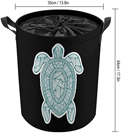 Кръгла Чанта за дрехи Zentangle Turtle Водоустойчив Кошница За Съхранение с Завязками и дръжка