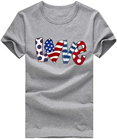 Тениски на 4 юли, Ризи за Жени, Тениска с Къс Ръкав и V-Образно деколте, Американското Знаме, Звездите, Райета, Риза с Вратовръзка-Боя, Туника,