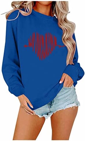 Shusuen/ Дамски Блузи с кръгло деколте и дълъг Ръкав с принтом във формата на Сърце, Всекидневни Пуловер, Лека Дишаща Свободна Блуза, Блузи