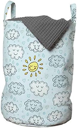 Чанта за дрехи Ambesonne Rain, повтарящ Се модел на Облаци и Слънце на тема Дъждовния ден, Кошница за дрехи с дръжки, закрывающаяся на