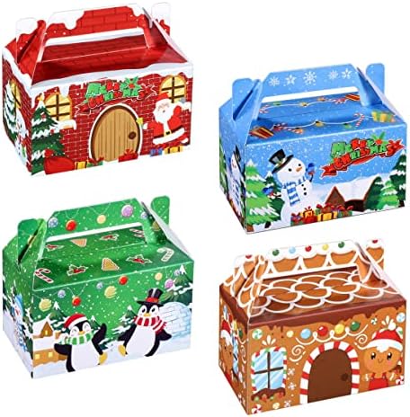 Кутии за бисквити DOITOOL 3D Christmas House за подаръци - 48 бр. Картонени Кутии за Коледни сладки с дръжка - Кутии за
