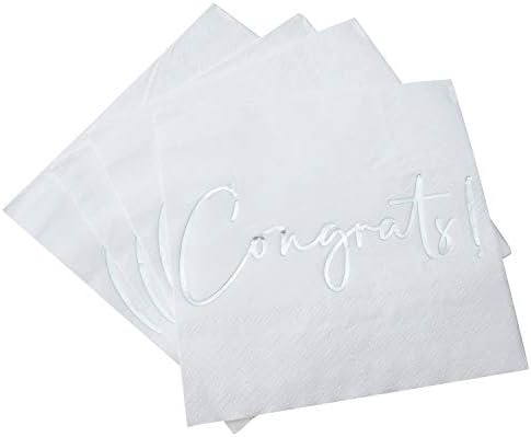 Кърпички за поздрави - 50 опаковки от сребърно фолио Поздравления! Квадратни Еднократна употреба Хартиени Бели Салфетки за коктейли
