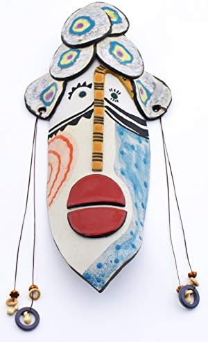 Голяма декоративна керамична маска № 1, ръчно изработени, ръчно рисувани цветен интериор Foc-Art. 12,60 x 5,91 x 1,97