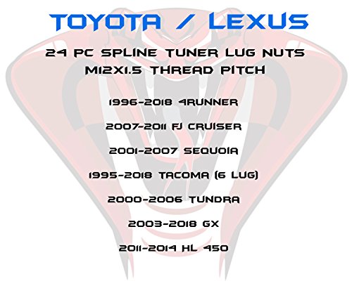 24 Бр Червен Тунер M12x1.5, 6 Шлицевых гайки с функция заключване + Два ключа за теглене|, Подходящи за Toyota, Lexus PreRunner