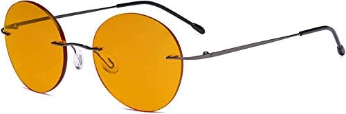 Eyekepper без рамки Сини Светозащитные Очила с Оранжеви Тъмни лещи за Сън - Кръгли Компютърни Очила Без Рамки Мъжки Дамски Сребрист