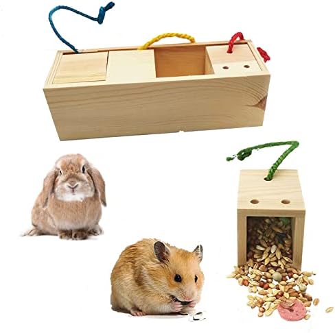 PINVNBY Дървени Играчки за Обогатяване на Храна, Играчки-Пъзели за Зайци, Играчки за Обогатяване на Малки Животни, Интерактивна