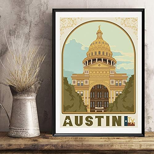 xtvin САЩ Остин, Тексас Америка Ретро Пътен Плакат Художествена Печат на Платно Картина за Декорация на Дома, Подарък (12x18 инча)