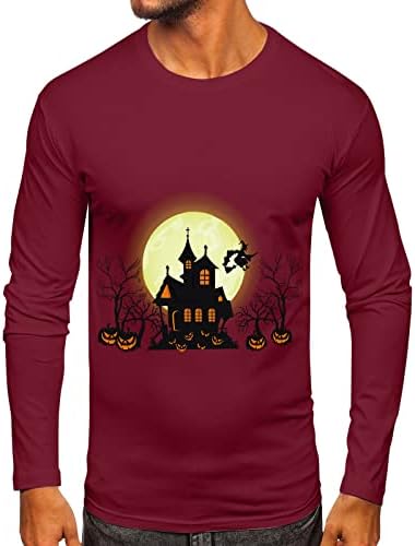 ZDDO Мъжки Блузи На Хелоуин, Мъжка Тениска С Принтом Честит Хелоуин Haunted house С Дълъг Ръкав и Забавно Графичен Дизайн, Облегающая Тренировочная Тениска
